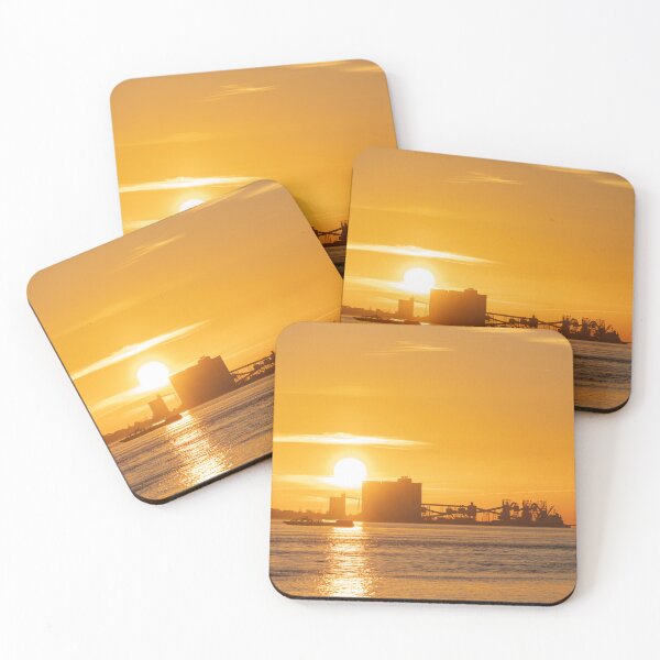 Item preview, Silhouette of port of factory next to the river at sunset in Lisbon, Portugal designed and sold by jpferreiraphoto.