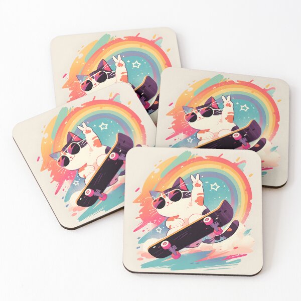 Item preview, Rainbow Skateboard Cat designed and sold by CoolMantras.