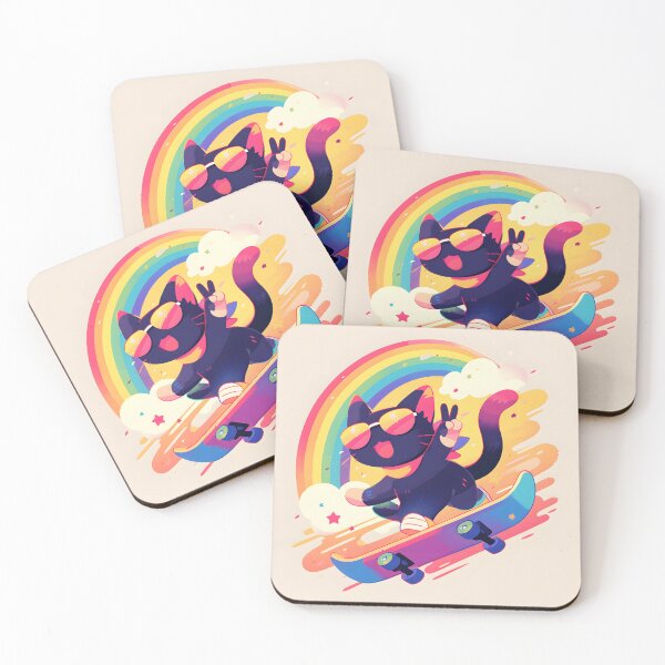 Item preview, Rainbow Skateboard Cat designed and sold by CoolMantras.