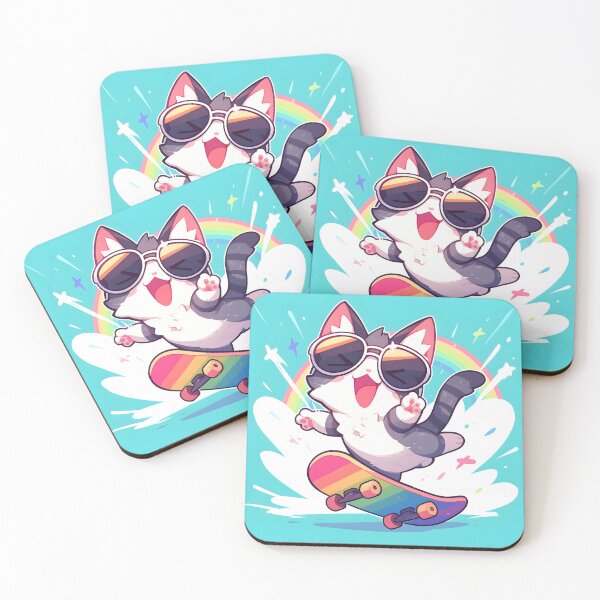 Item preview, Rainbow Skateboard Cat designed and sold by CoolMantras.