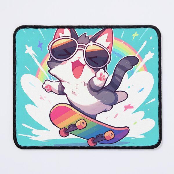 Item preview, Rainbow Skateboard Cat designed and sold by CoolMantras.