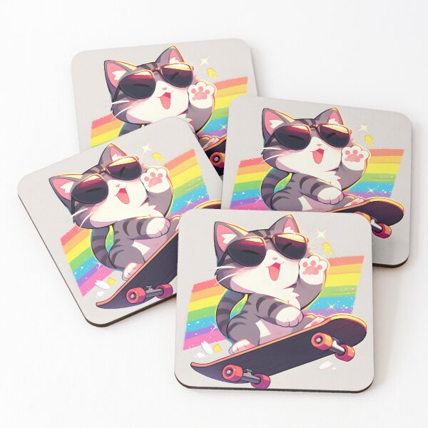 Item preview, Rainbow Skateboard Cat designed and sold by CoolMantras.