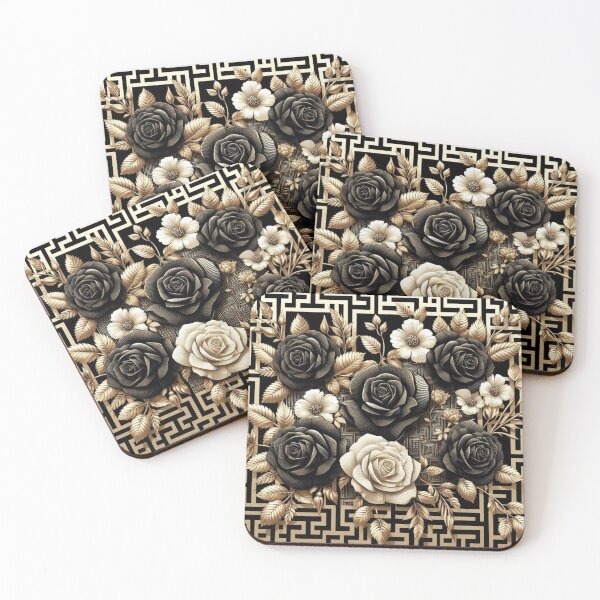 Item preview, Black & Cream Greek Key Roses designed and sold by DesignsByPrnces.