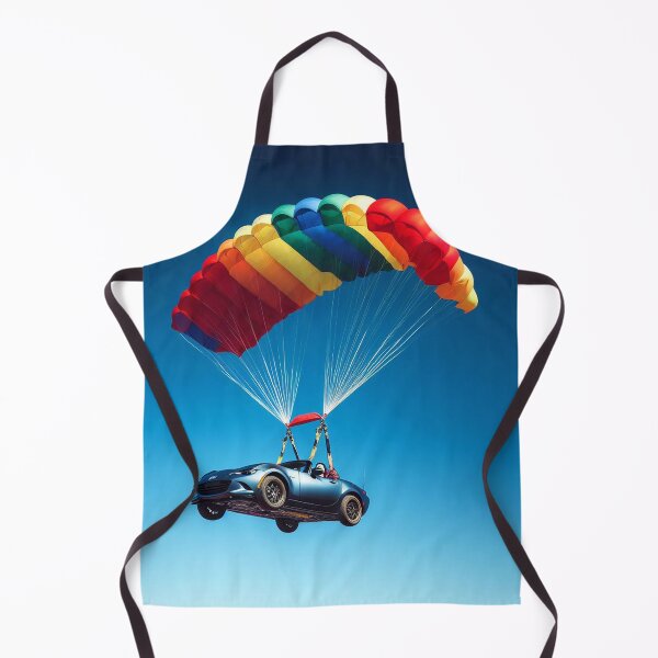 Item preview, AI generated fantasy flying Mazda MX-5 on a parachute designed and sold by MartinPhotos.