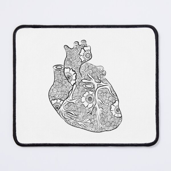 Item preview, Floral Anatomical Heart Line Drawing (Black and White) designed and sold by littlecurlew.