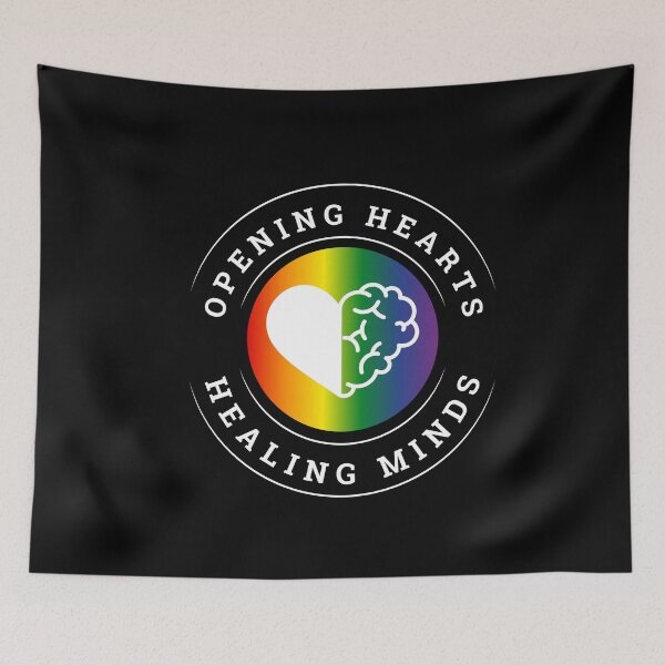 Item preview, Mental Health LGBTQ T-shirt, Opening Hearts, Healing Minds slogan. Heart and brain and rainbow background T-shirt, Pride Festival, unisex t-shirt, Mental Health T-Shirt, Positive Slogan T-Shirt designed and sold by PrideBeProud.