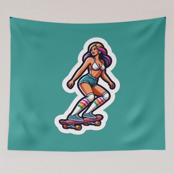 Item preview, Skateboard Pinup in Denim Shorts designed and sold by PinUpPizzazz.