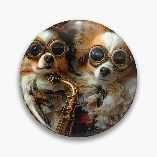 Item preview, Two Papillon dogs in steampunk style with a saxophone. designed and sold by IrinaMinevich.