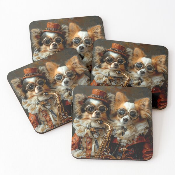 Item preview, Two Papillon dogs in steampunk style with a saxophone. designed and sold by IrinaMinevich.