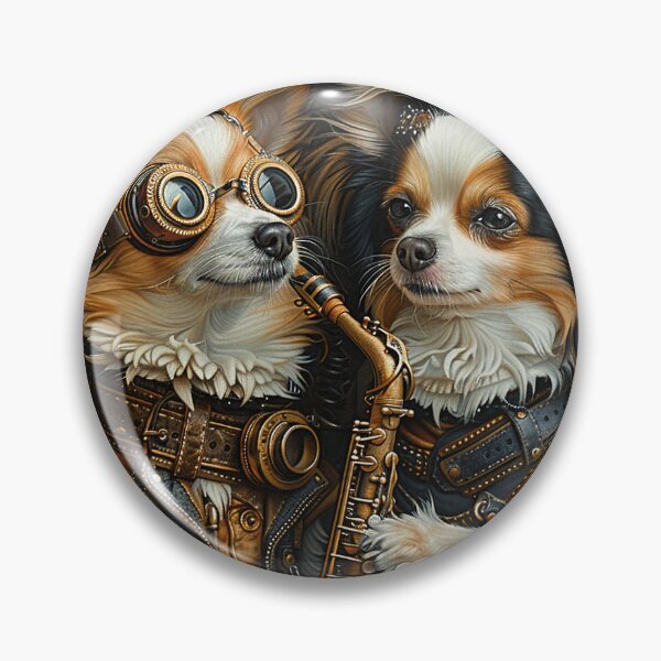 Item preview,  Two Papillon dogs in steampunk style with a saxophone. designed and sold by IrinaMinevich.