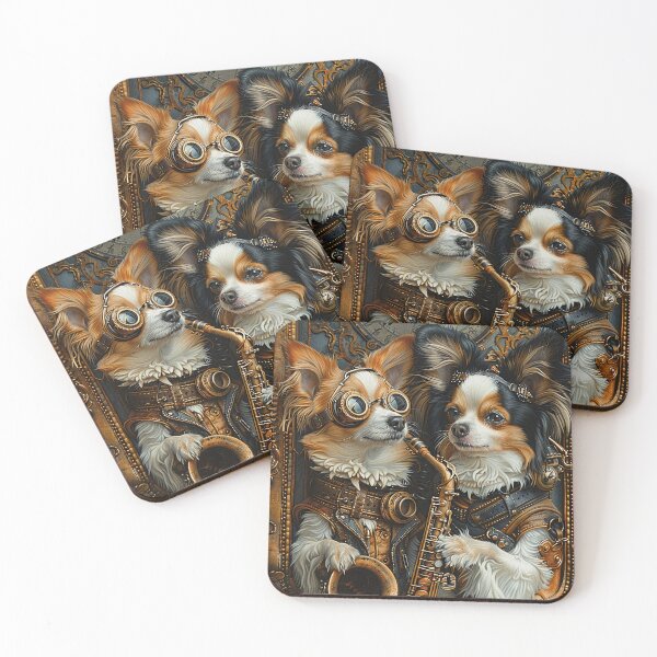 Item preview,  Two Papillon dogs in steampunk style with a saxophone. designed and sold by IrinaMinevich.