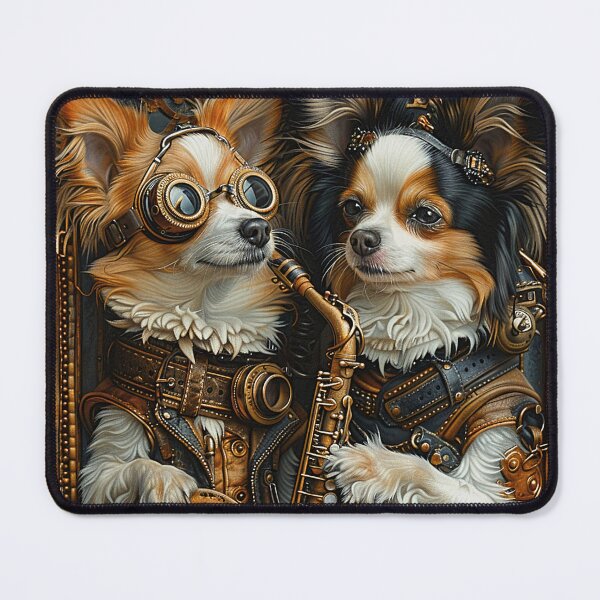 Item preview,  Two Papillon dogs in steampunk style with a saxophone. designed and sold by IrinaMinevich.