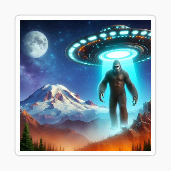 Item preview, Big Foot on Mountain Rainier being beamed up by UFO  designed and sold by nurbsmon.