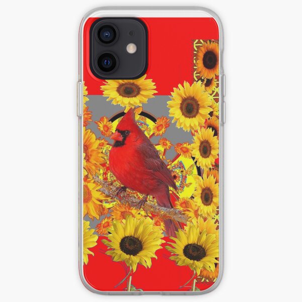 RED CARDINAL BIRD SUNFLOWER ABSTRACT iPhone Soft Case