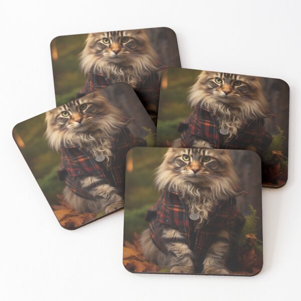 Item preview, Maine Coon lumberjack cat in Maine forest designed and sold by ThisWayUpAr.