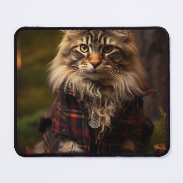 Item preview, Maine Coon lumberjack cat in Maine forest designed and sold by ThisWayUpAr.