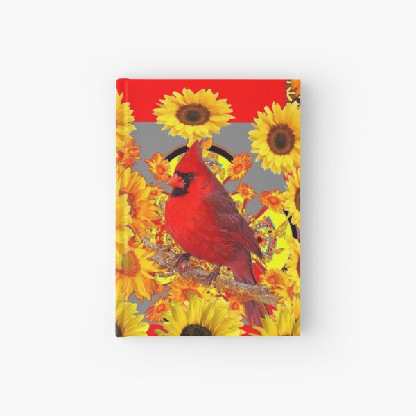 RED CARDINAL BIRD SUNFLOWER ABSTRACT Hardcover Journal