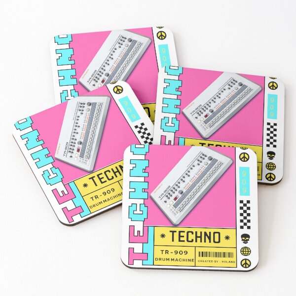 Item preview, TECHNO  - TR 909 Drum Machine (Black/Pink/Blue)  designed and sold by Discothreadz.