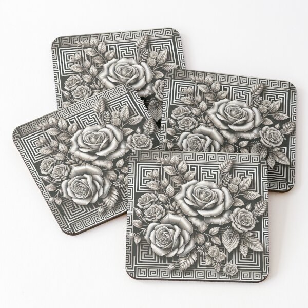 Item preview, Silver Greek Key Roses designed and sold by DesignsByPrnces.