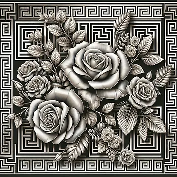 Artwork thumbnail, Silver Greek Key Roses by DesignsByPrnces