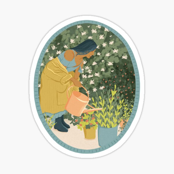 Girl Watering the Garden Sticker