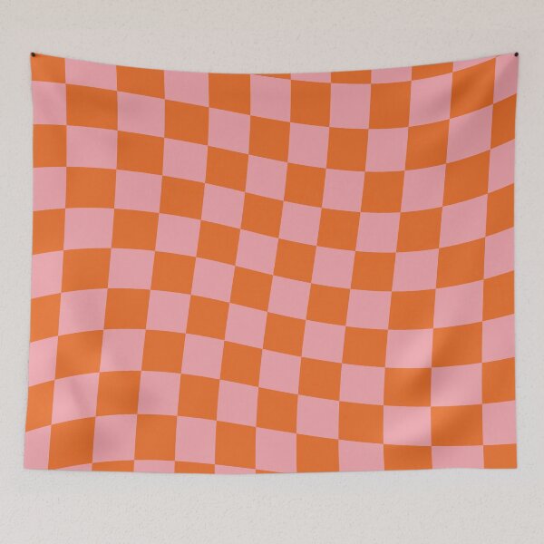 Item preview, Pink and orange checkered twisted preppy square pattern designed and sold by fluffyfamcraft.