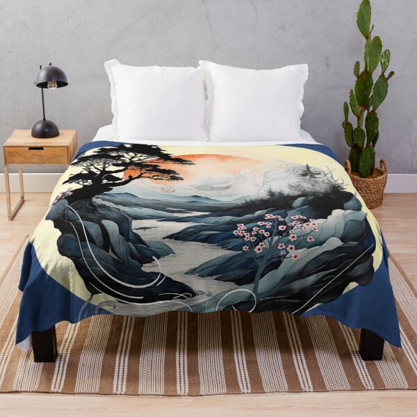 Item preview, Japanese Cherry Blossom Creek - Elegant Landscape designed and sold by HausKatz.