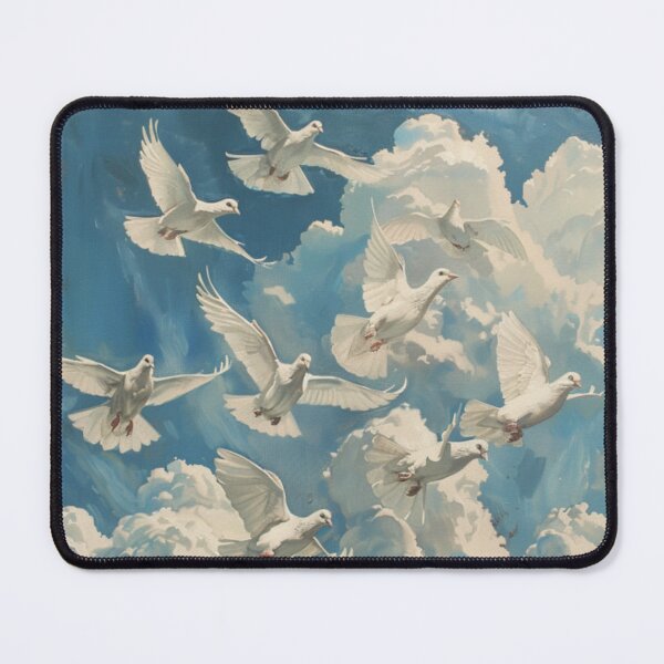 Item preview, White doves flying among white clouds on a blue day. designed and sold by DanieWoods.