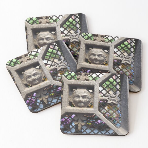 Item preview, Cool Face on Metal Gate Surrounding Courtyard with Flowers designed and sold by Miranda the Artist.