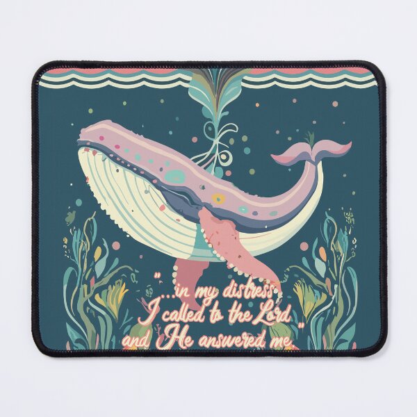 Item preview, Whimsical Colorful Whale Illustration: Christian Message - In my Distress I Called to the Lord designed and sold by HahaHandlesHub.