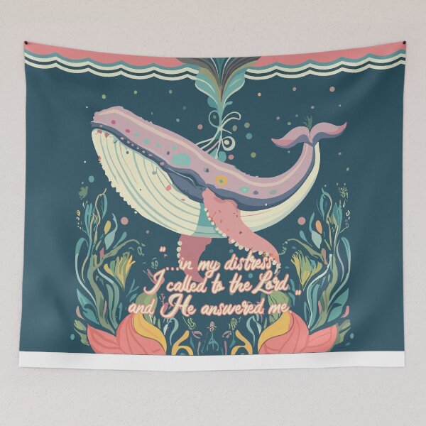 Item preview, Whimsical Colorful Whale Illustration: Christian Message - In my Distress I Called to the Lord designed and sold by HahaHandlesHub.