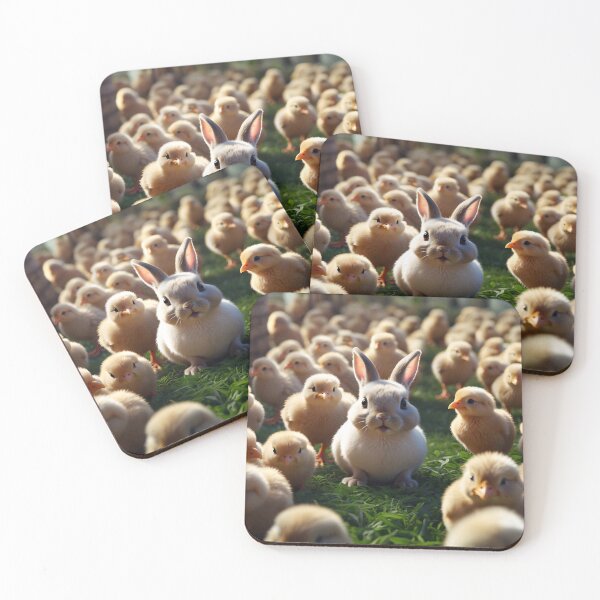 Item preview, Easter white rabbit sitting in middle of chickens designed and sold by SassyArtistry.