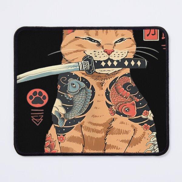 Item preview, Japanese Samurai Ninja Cat Kawaii Tattoo Graphic Tank Top designed and sold by FranckDelmas.