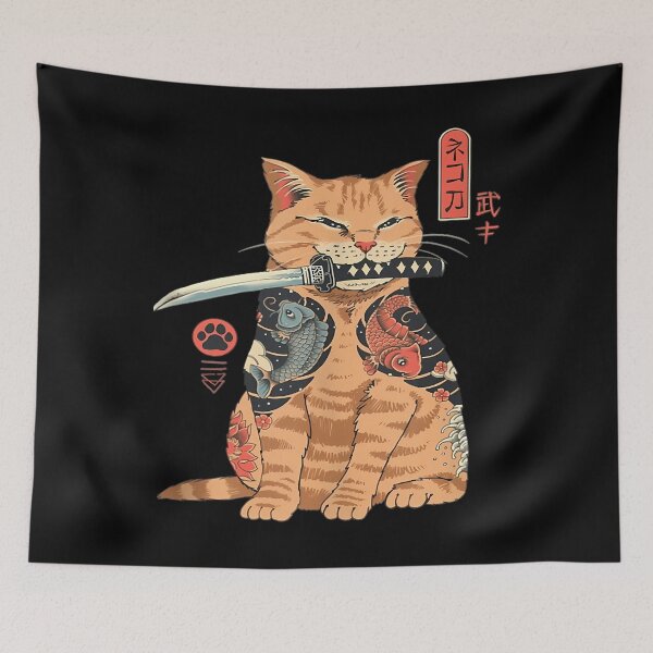 Item preview, Japanese Samurai Ninja Cat Kawaii Tattoo Graphic Tank Top designed and sold by FranckDelmas.