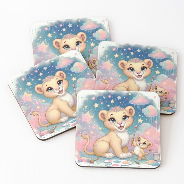 Item preview, Starry Night Safari: A Beautiful Painting of a Mother and Baby Lion in a Whimsical Nature Scene designed and sold by Neeanee.