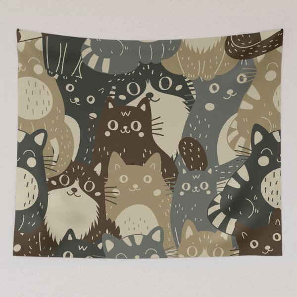 Item preview, Khaki pattern consisting of cats designed and sold by Yulia Sherstiuk.