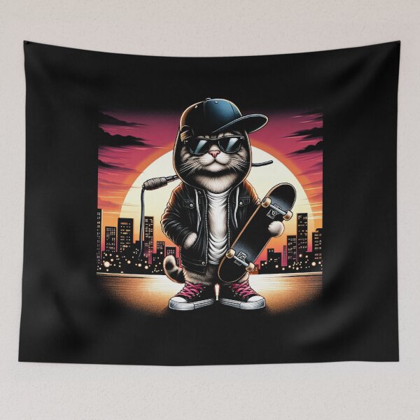Item preview, cat rapper skateboarding. designed and sold by panshop20.