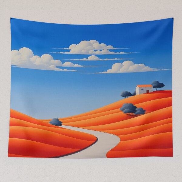 Item preview, Hillside Haven Amidst Orange Fields designed and sold by unimuse.