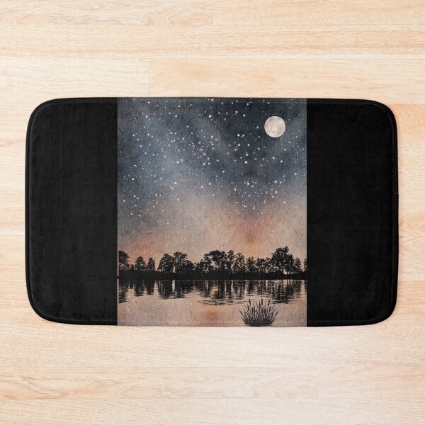 Item preview, Lake side reflection with tree silleoutte against a Spring Night Sky landscape with radiant  radiant moon in night Landscape with Constellations v.10 designed and sold by CosmicNook1.
