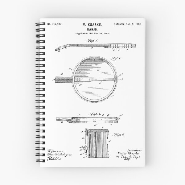 Artikelvorschau, Banjo, Volksmusikinstrument, Patent, Weißer Hintergrund entworfen und verkauft von Peek-Designs.
