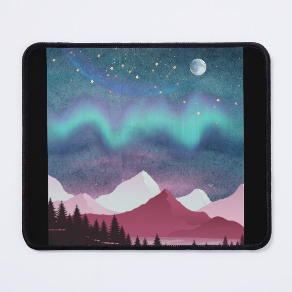 Item preview, Trees silleoutte against a pink Spring Night Sky landscape with radiant moon in night Landscape with Constellations and Aroras v.12--camping theme designed and sold by CosmicNook1.