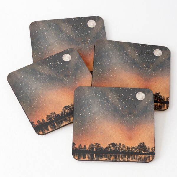 Item preview, Lake reflection with Trees silleoutte against a Spring Night Sky landscape with radiant   moon in night Landscape with Constellations whlie camping designed and sold by CosmicNook1.