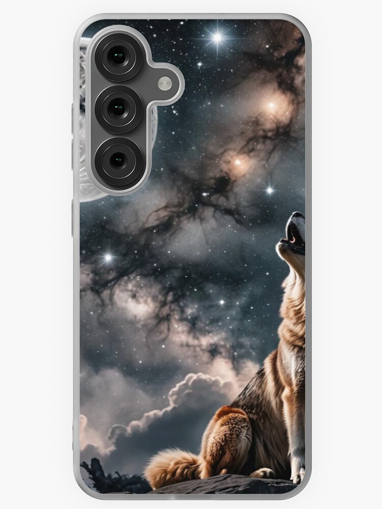 Thumbnail 1 of 4, Samsung Galaxy Phone Case, Wolf howling at the Moon designed and sold by LenCarol.
