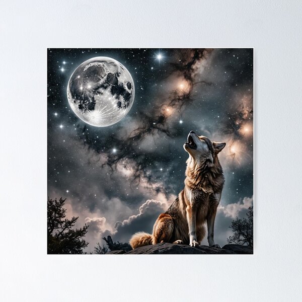 Wolf howling at the Moon Poster