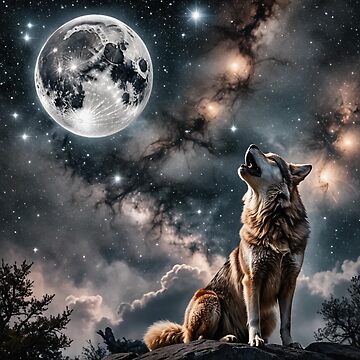 Artwork thumbnail, Wolf howling at the Moon by LenCarol