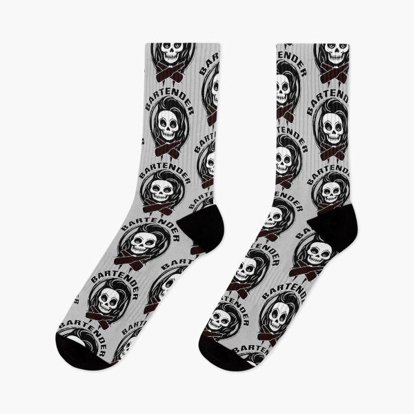 Item preview, Bartender Female Skull and Crossed Beer Bottles Black Logo designed and sold by Nuletto.
