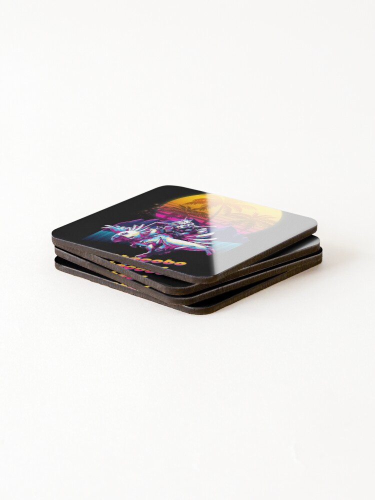 Thumbnail 4 of 5, Coasters (Set of 4), Cloud Chocobo Riding 80S Retrowave Final Fantasy designed and sold by MathildeBrun.