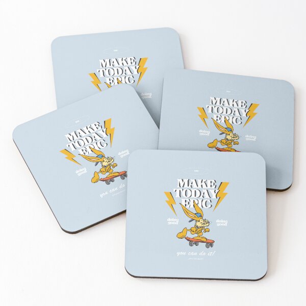 Item preview, MAKE TODAY EPIC | Rabbit Skateboarding Illustration | Pastel Blue Background designed and sold by RM-Journey.