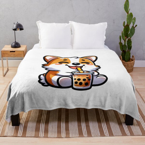 Item preview, corgi drinking boba designed and sold by FerdiEverywhere.