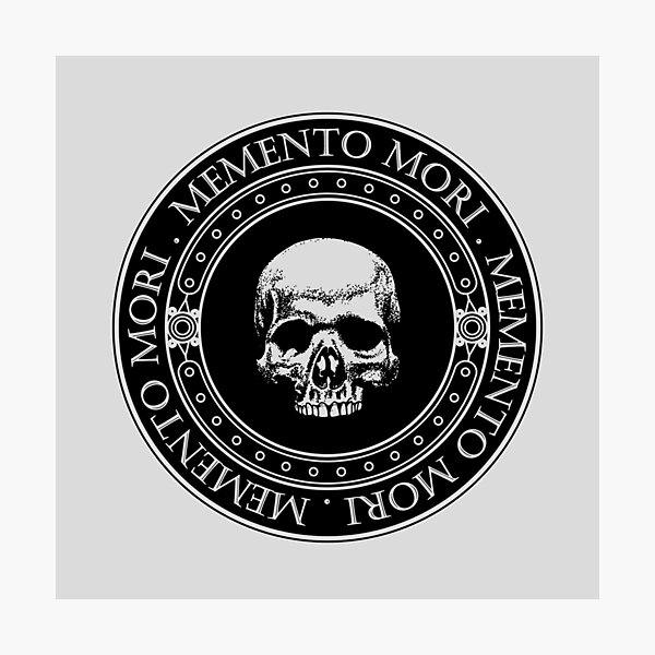 Artikel-Vorschau von Memento Mori III (Hell b/g) – Memento Mori Art – Skelett-Schädel-Logo – lateinisches Zitat, designt und verkauft von WIZECROW.